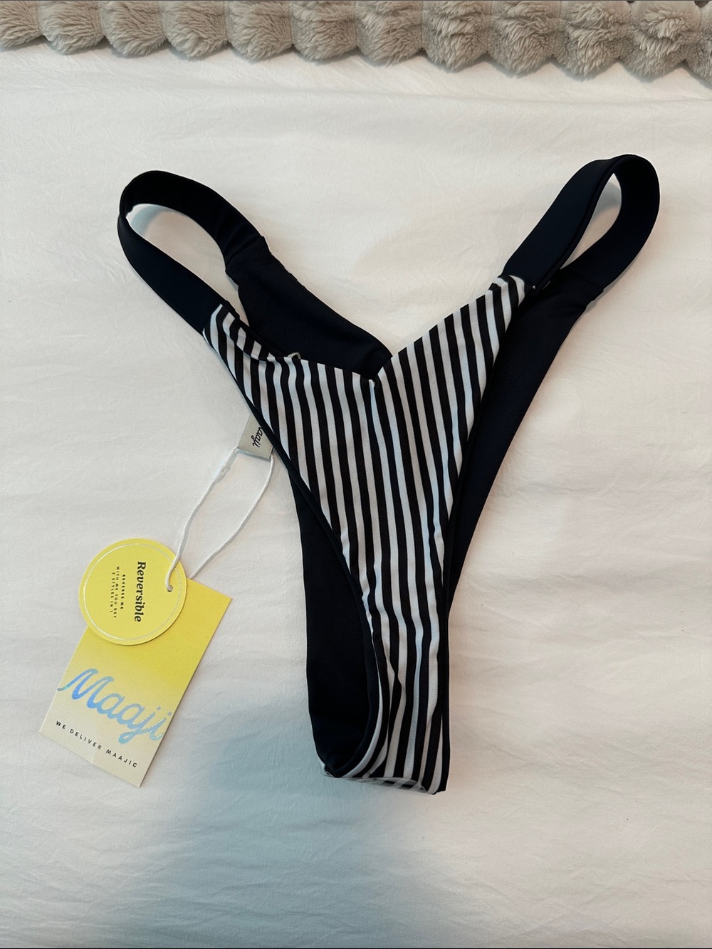 Maaji Black & White Striped Reversible Hike Bikini Bottom